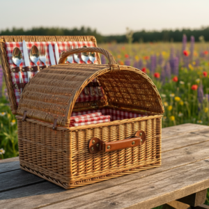 Open wicker picnic hamper