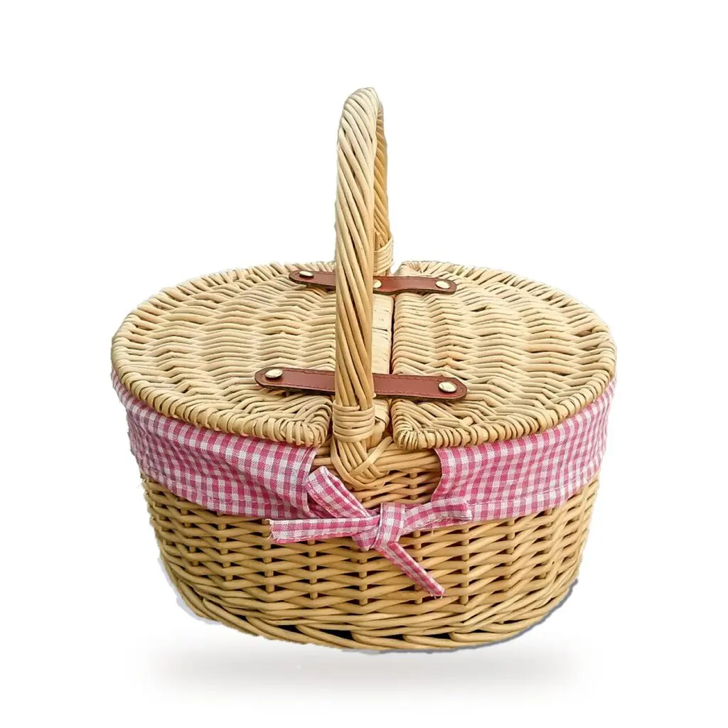 Buxton Child’s Picnic Basket Pink Gingham Lined