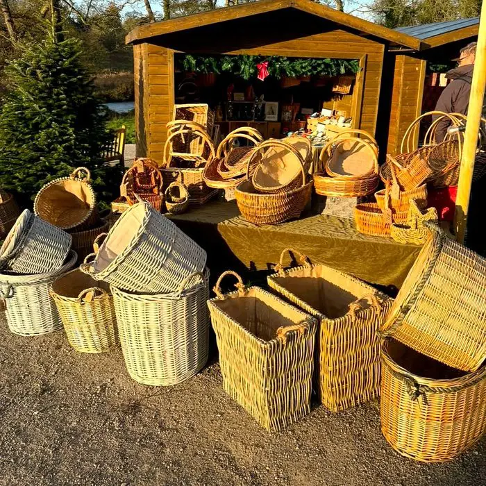 The Peak Sales Christmas market hut with baskets stacked outside