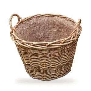 Baslow Small Willow Log Basket | Hessian Lined & Handled