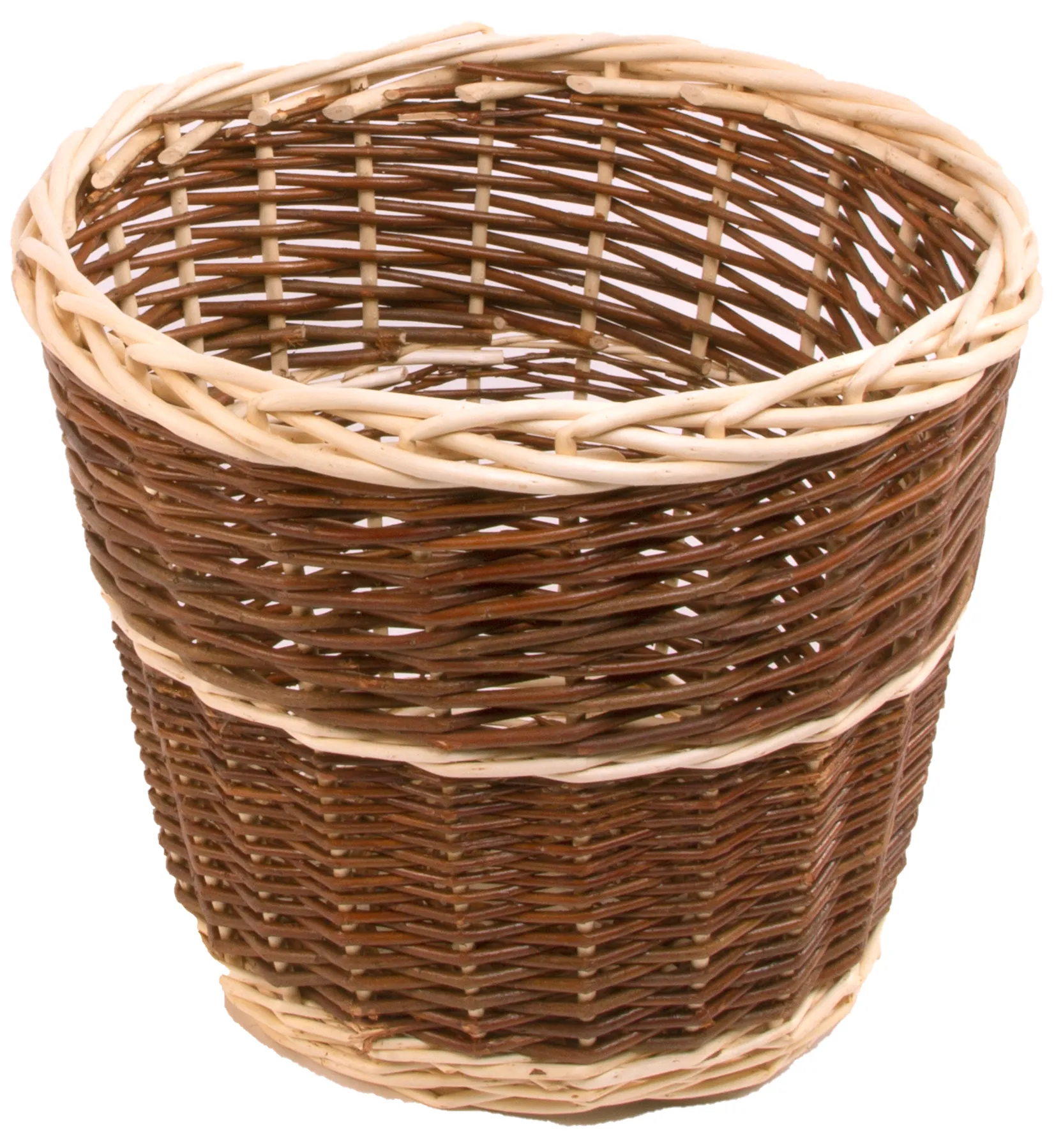 Brown and white handcrafted wicker basket